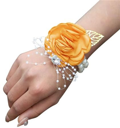 BESTORI Künstliche Handgelenk-Ansteckblume 2 Stück Boutonniere für Braut Hand-Blume für Brautjungfer Corsage für Hochzeit Party Abschlussball Zeremonie Gelb