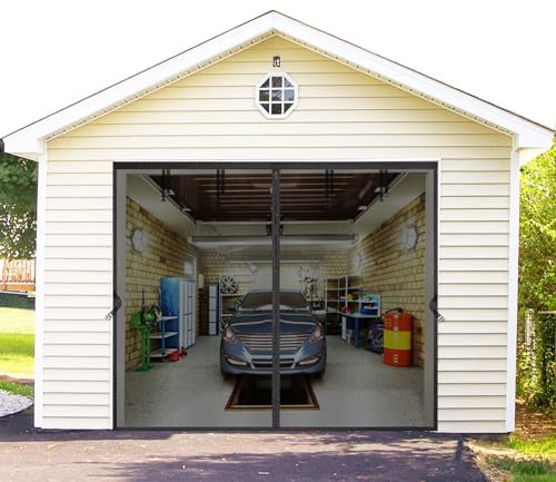 SANJINFON Garage Door Mesh Screen Kit 9x8 FT - Retractable Magnetic Net Screen Door for 1 Car Garage 9x8ft, Durable Fiberglass Mesh Blocks Bugs & Enhances Privacy - Great for Patio Porch Outdoor Use