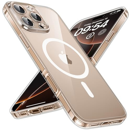 TOCOL Coque Magnétique pour iPhone 16 Pro 6,3 Pouces, Compatible avec MagSafe, Pas Facile à Jaunir, Protection de l'objectif améliorée, Fine Antichoc, Transparent