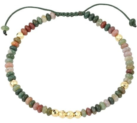 DyLyz Boho Armband mit facettierten indischen Achat Steinperlen 4 mm geflochten handgefertigt verstellbare Quastenarmbänder natürlicher Chakra Yoga Reiki Armreif für Damen und Her