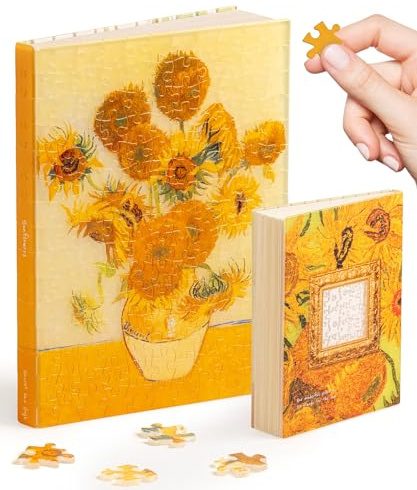 PieceRelax Puzzle Buchumschlag Van Gogh - Sunflowers [YA1064], A5 Liniertes Notizbuch, Transparente Buchhülle, Stifthalter, Lesezeichen, 329 Teile
