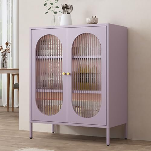 WEIDPHL Lagerschrank Aus Stahl, Lagerschrank Mit Glastüren Und Regalen, Akzent-Spirituosenschrank, Lagerschrank Für Küche Und Wohnzimmer,Lila