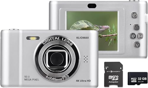 KLIOMAX 4K Digital Camera, FHD 1080P Kids Camera, 50MP Point and Shoot Camera with 16X Zoom Anti Shake, Compact Portable Small Camera for Girls Boys Teen Student with 32GB Micro SD Card, 1x Batteries