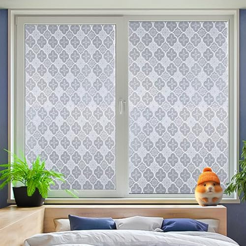 Fensterfolie Sonnenschutz 75 x 320 cm, Selbsthaftend Blickdicht, Entfernbar, Kein Kleber, Rückstandslose, Wiederverwendbar, Fensterfolie Blickdicht Motiv mit Bausatz, 3D-Begonie
