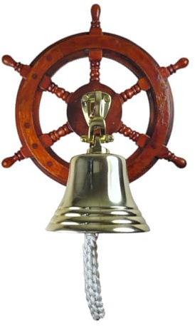 Steuerrad Glocke in Messingoptik - Maritime Schiffsglocken Deko