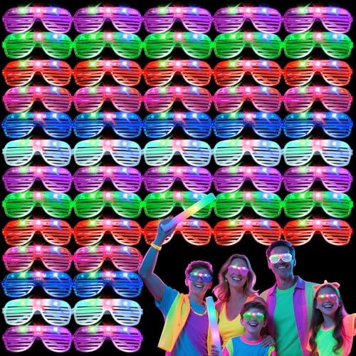 42 occhiali a LED, luminosi, si illuminano al buio, adatti per bambini/adulti, 3 modalità di illuminazione, 6 colori al neon per rave, matrimoni, compleanni, concerti, Capodanno, carnevale