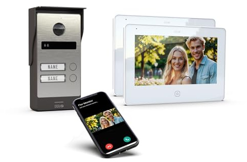 m-e ALLVISO Video Türsprechanlage, 2 Draht IP BUS, Aufputz Gegensprechanlage mit Kamera und Türöffner, 7 Monitor, kostenlose Handy App, Türklingel mit Kamera und Türöffner fürs 2 Familienhaus