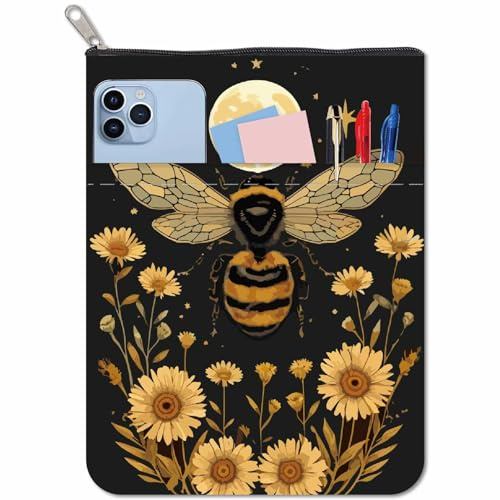 CRASPIRE Bee Book Covers Flower Book Sleeve Book Protector for Paperbacks Washable Fabric Cloth Book Cover with Zipper and Extra Sleeve Pocket for Book Lovers Classmate Gifts