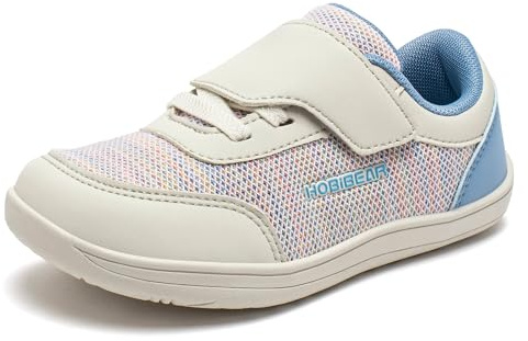 HOBIBEAR Barfotaskor breda sneakers pojkar flickor andas halkfria minimalistiska promenadskor med kardborreband utomhus fritid bekväma barfotaskor, Rosa blå, 31 EU bred
