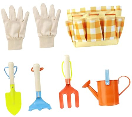 Toddmomy 7 pièces Kit Outils de Jardinage pour Garçon Fille avec Sac de Transport Arrosoir Râteau Pelle et Outils de Plantation de Jardinage pour Garçons et Filles