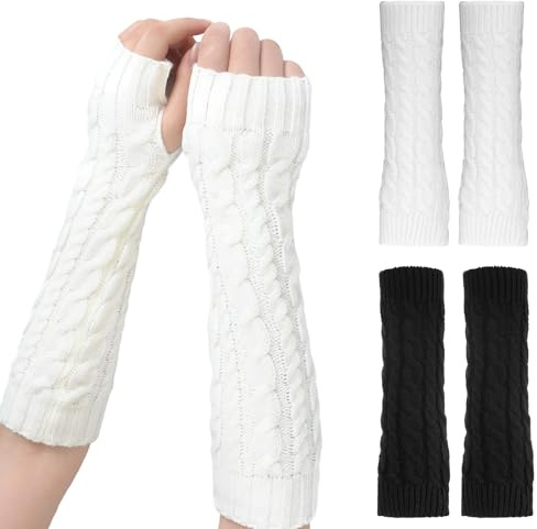 wlertcop 2 Paar Damen Lange Fingerlose Handschuhe Y2K Armstulpen Winter | Gestrickte Handschuhe Feinstrick Handwärmer Stricken Armwärmer Frauen Y2k Fingerlose Armstulpen Handschuhes für Herbst Winter