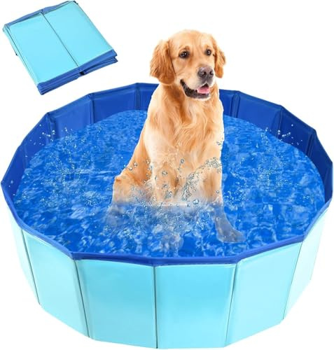 Pataugeoire pliable pour chien, chat et enfant en PVC durable - Piscine portable et antidérapante pour l'intérieur et l'extérieur - Facile à installer et à ranger (60 x 20 cm, bleu)
