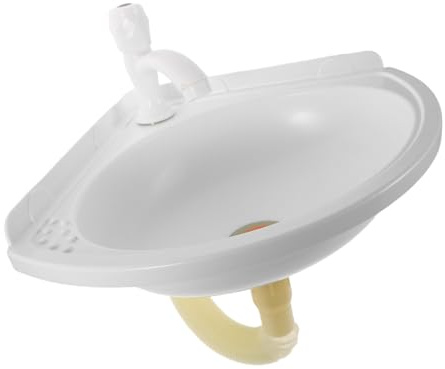 NUOBESTY Lavabo de Plástico Blanco de Esquina Pared Diseño para Baño y Lavandería Ahorro de con Instalación Estable y Fácil Limpieza