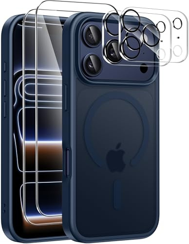 ivencase Magnétique Coque pour iPhone 17 Pro Max avec 2 Verres Trempés et 2 Caméra Protecteur, Compatible MagSafe Dos Anti Rayures Étui Antichoc TPU Bumper Housse pour 17 Pro Max 6,9 - Bleu Foncé