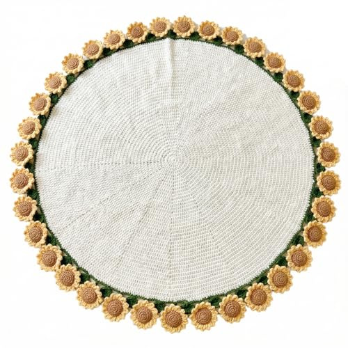 Lawnrden Tappeto con fascio di girasoli, Coperta di fiori all'uncinetto 32 Coperta rotonda con bouquet di fiori di girasole per compleanno San Valentino Donne Mamma Sorella Moglie