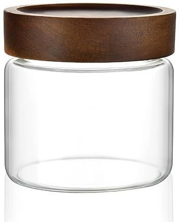 INCETUE Glass Storage Jars with Wooden Lids, 500ml Clear Small Airtight Tea Coffee Sugar Canisters with Screw Top, Kitchen Pantry Containers for Cookies, Pickling, Overnight Oats, Meal Prep