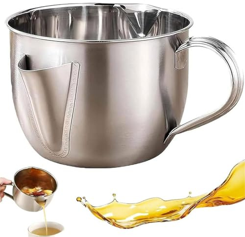 Fettabscheider mit doppeltem Auslauf-Design, wiederverwendbarer Edelstahl-Saucen-Fetttrenner, Krug, Soßen- und Soßensieb mit Griff für Brühe, Suppe, Eintopf und Kochen