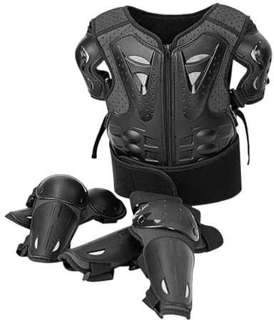 FashionCha Tuta Da per Bambini, Ginocchiere Eblow con Protezione per Il Torace con Segnale Riflettente, Attrezzatura per Da Cross, M