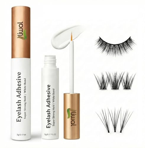 Liwal Lash Glue 24 Hour Eyelash Adhesive Strong Quick Dry Waterproof Glue for Strip & Individual Lashes Long Lasting Hold (Clear)