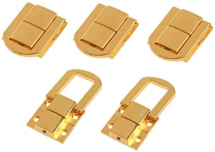 Dophee 5PCS Box Latch, 1.18x 0.94 Toggle Catch Lock Latch Clasp with Screws for Jewelry Box Wooden Case Toolbox, Golden