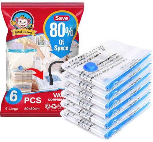 BoxLegend Vakuumbeutel Staubsauger 6 Stück, 6L*80x60cm,Vakuum Aufbewahrungsbeutel Reise Umzug Camping Vakuum Wiederverwendbar Kleiderbeutel für Kleidung Bettdecken Bettwäsche Kissen Wolldecken