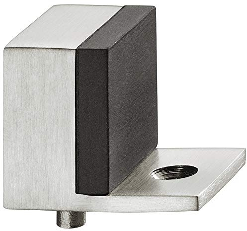 Gedotec Boden-Türpuffer Edelstahl matt Türstopper eckig - H8046 | Stopper mit Zapfen | Gummipuffer schwarz 5 mm | Türanschlag-Puffer mit Tiefe: 32 mm | 1 Stück - Anschlagpuffer silber zum Schrauben
