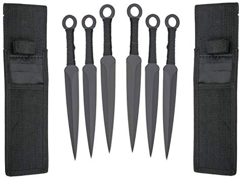 XXL 6er Expendables Wurfmesser Profi Kunai ca. 22,6 cm - Throwing Knife - schnelles Werfen Messer schwarz Edelstahl - Trainingsmesser - Gürtelmesser - Wurfmesser Set inklusive Holster aus Nylon