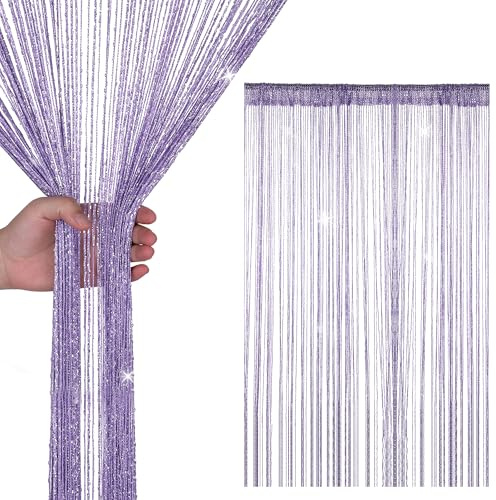 WedDecor Light Purple Glitter Fringe Panel String Curtain 200x90cm | Room Divider Tassel Curtain for Doors, Doorways, Windows, Fly Screens, Home Decor, Event Decoration