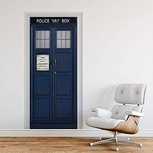 Self Adhesive 3D Door Murals Peel and Stick Decor Stickers Police Box Blue UK Tardis Giant Fantasy Art Canvas Wallpaper Removable Art Poster 30.3X78.7