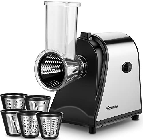 Nictemaw Cortador Eléctrico de Verduras 250W, Rallador de Cocina Multifuncional, Triturador de Verduras con 5 Tambores de Corte, Acero Inoxidable