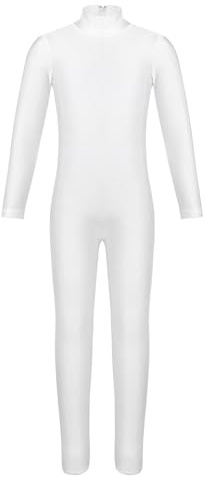 iiniim Kids Boys Girls Mock Neck Long Sleeve Unitard Leotard Full Length Body Suit Jumpsuit Catsuit Dance wear Costumes Ivory 10-12