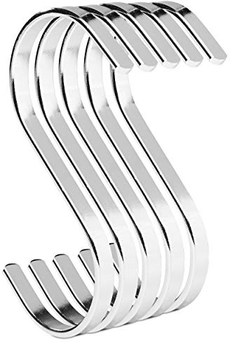 pamo S Haken Silber aus Metall – 5er Set - Küchenhaken aus Edelstahl zum | Aufhängen von Pfannen in der Küche oder Kleidung an der Kleiderstange S-Haken Stahl rostfrei (5, Silber)