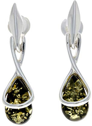 SilverAmber Jewellery UK GL151 Boucles d'oreilles pendantes modernes en ambre de la Baltique naturelle et argent sterling 925, Pierre Argent, Ambre