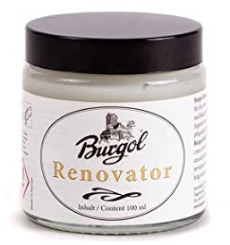 Hebold Schuhmacherei Schuhpflegeset mit Burgol Renovator zur Restauration von trockenen und beanspruchtem Leder: Farbe: farblos Renovator 100 ml mit Baumwollbeutel