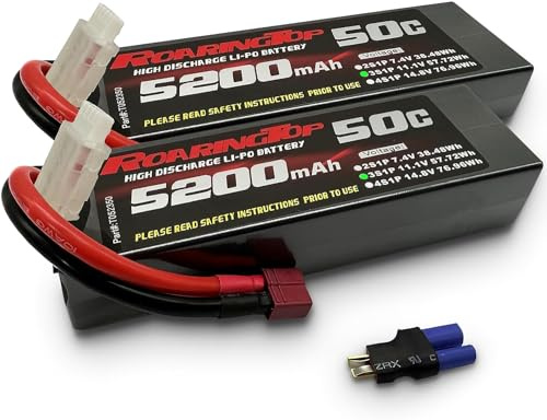 ROARINGTOP 3S RC Lipo Akku 11.1V 50C 5200mAh Lipo Hardcase Akku Mit T und EC5 Connector Anschluss Für RC Flugzeug DJI Quadcopter RC Flugzeug RC Hubschrauber RC Auto LKW Boot (2 Packs)