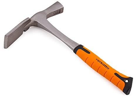 Mivos Maurerhammer 600 g - Ganzstahl Geschmiedet - Berliner Form - Monoblock - Vibrationsdämpfung Gummigriff - Stahlhammer für Beton Ziegel - DIN 5108