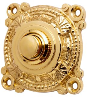 Ventano Antike Türklingel Unterputz (50 mm) – Massive Messing Klingelplatte glänzend poliert, verziert – Ornamentale Jugendstil-Klingel für die Haustür