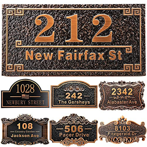 Plaque d'Adresse de Maison Personnalisée 12 - Chiffres Coulés pour l'Extérieur, Vintage pour Boîte aux Lettres, Porte, Salle, Murale - Classique Extérieur Cuivre Rouge Antique