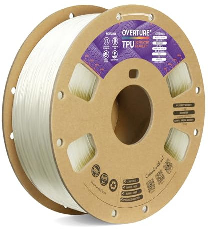 OVERTURE TPU Filament 1.75 mm, Flexible TPU Rolle Weiches 3D-Drucker Filament, 95A 1kg Spule (2.2 lbs), Maßgenauigkeit +/- 0,02 mm (Transparent)