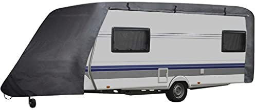 Atlojoys Wohnwagen-Abdeckung, Wetterfest Wohnwagenplane, Wohnmobil Schutzhülle, für Campingmobile Abdeckplane Wohnmobil, Grau Gr. L