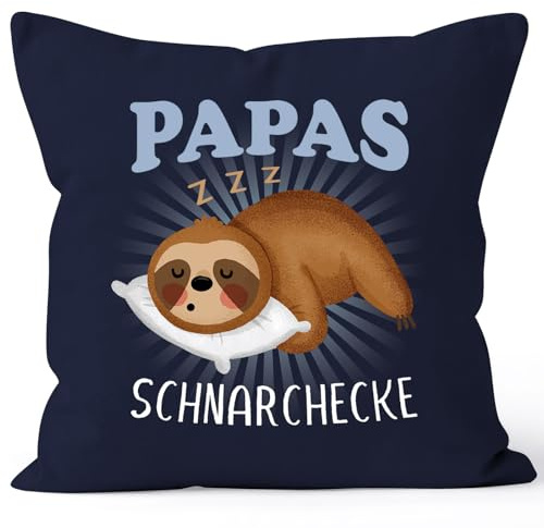 MoonWorks® Kissen-Bezug Faultier Papas Schnarchecke lustiges Geschenk für Väter Papa von Tochter Sohn Navy 40cm x 40cm