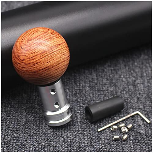 Universal Wood Shift Knob, Manual Wooden Round Ball Gear Shifter Knobs with 3 Adaptersn, Shifter Level Handle Head Replacement for Most Vehicle SUV,D Sliver