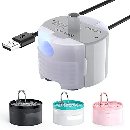 Cat Water Fountain Pump, GIOTOHUN Cat Fountain Pump, Ultra-Quiet (≤30dB), Built-in LED Light, IP68 Waterproof, Low Power Consumption (1.5W), Suitable for H1