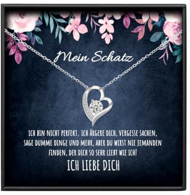 BYLITZ An meinen Schatz Halskette mit Karte Herz Kette mit Spruch für Damen Frau Partnerin Freundin Verlobte zum Jahrestag Geburtstag Weihnachten