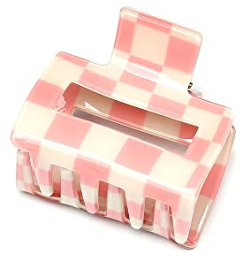 QinGoo Mittelgroß Schachbrett Haarklammer Klauen Haarspange Damen Haarschmuck Haar-Accessoire 1 stück, 5.2cm, Rosa