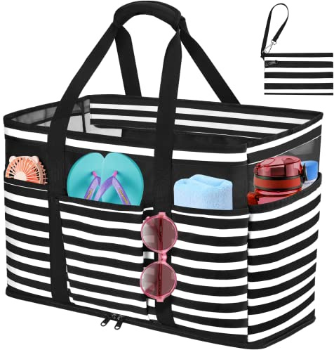 JUYANO Extra Large Beach Bag for Women with Zip Waterproof Beach Tote Bags with Wet Compartment Summer Tote Bag Family Large Shoulder Bag for Beach, Holiday, Shopping, Traveling