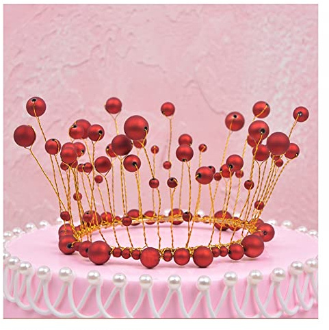 Yurosiay 10 Stück Perlen Krone Kuchen Deko Tortendeko Mädchen Krone Tortenaufsatz Vintage Prinzessin Tortendeko Krone Kuchen Topper Hochzeit Geburtstag Perlen Krone Cupcake Topper Rot