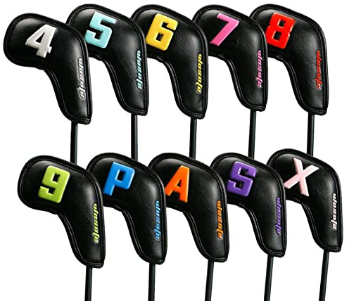 Fukamou 10 Stücke PU Leder Schlägerhauben Schläger Eisen Kopf Schutzhülle Schlägerabdeckung Golfschläger Headcover Eisenhauben.