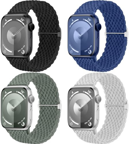 Mastten 4 Pack Bracelets Compatible avec Bracelet Apple Watch 42mm 44mm 45mm 46mm 49mm pour Femmes Hommes, Bracelet Sport en Nylon Tressé pour iWatch SE2 SE 11 10 9 8 7 6 5 4 3 2 1 Ultra