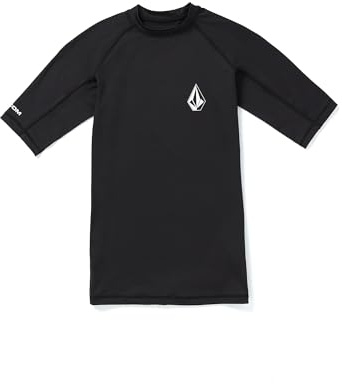 Volcom Men's Solid UPF 50+ Short Sleeve Rashguard, Black 124, XXL